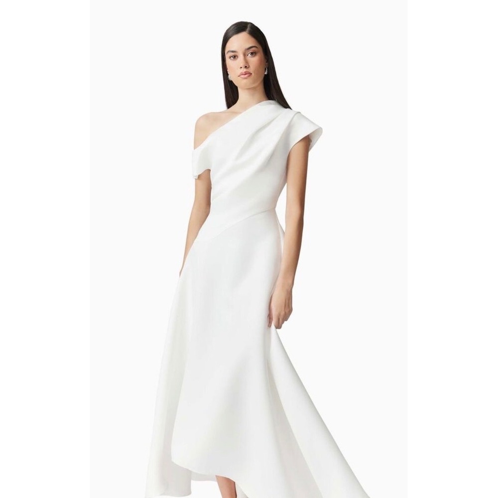 Elliatt  Marissa White One Shoulder Draped High Low Midi Dress XS Bridal Event